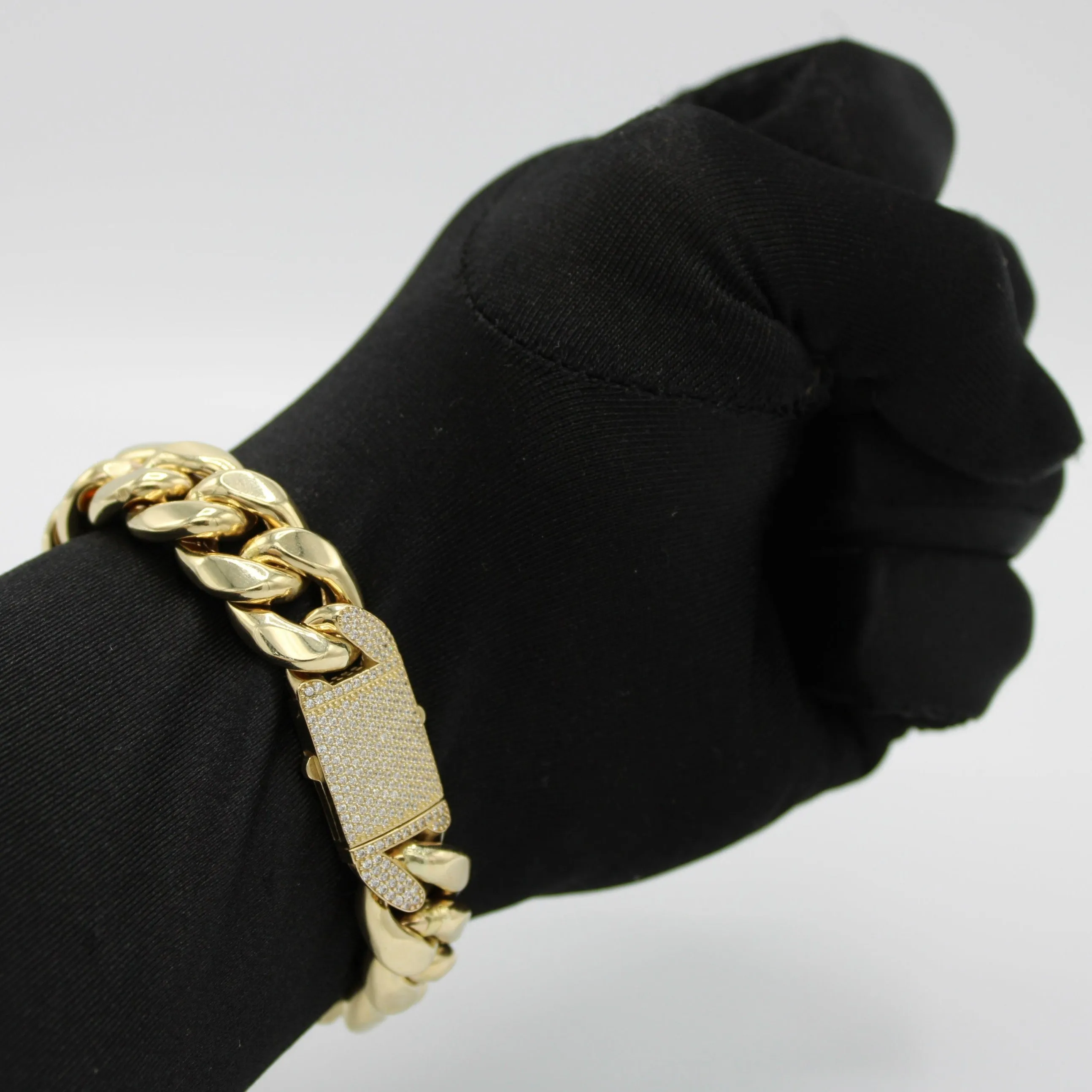 14K Semi-Solid Cuban Bracelet Cz Lock  \\ 15.5 mm \\