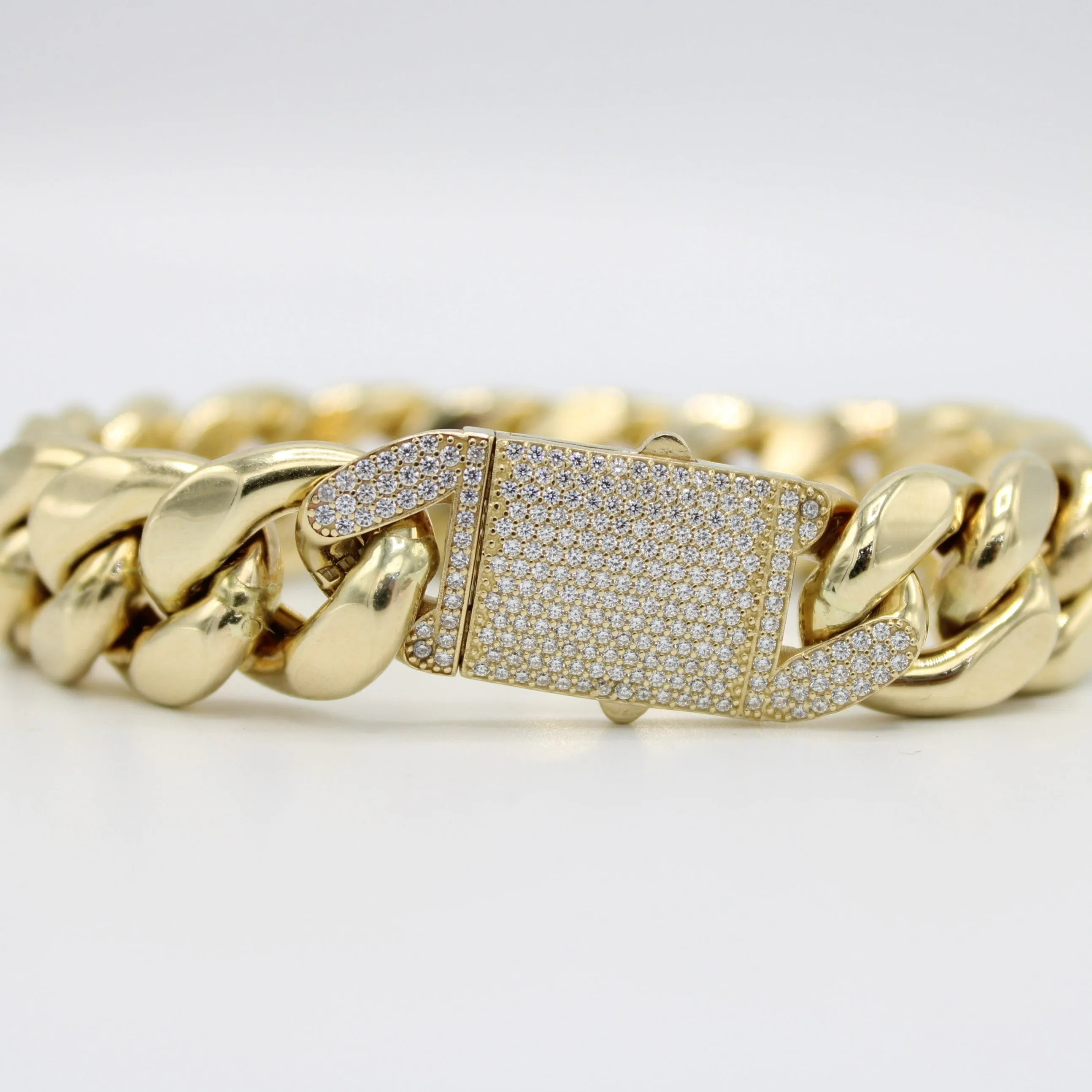 14K Semi-Solid Cuban Bracelet Cz Lock  \\ 15.5 mm \\