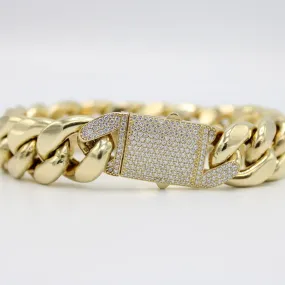 14K Semi-Solid Cuban Bracelet Cz Lock  \\ 15.5 mm \\