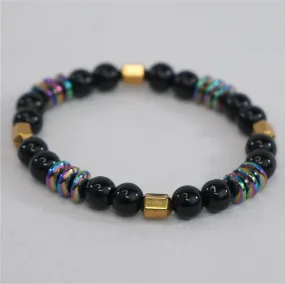 Hematite and Mineral Stretch Bracelet: Urban Sophistication
