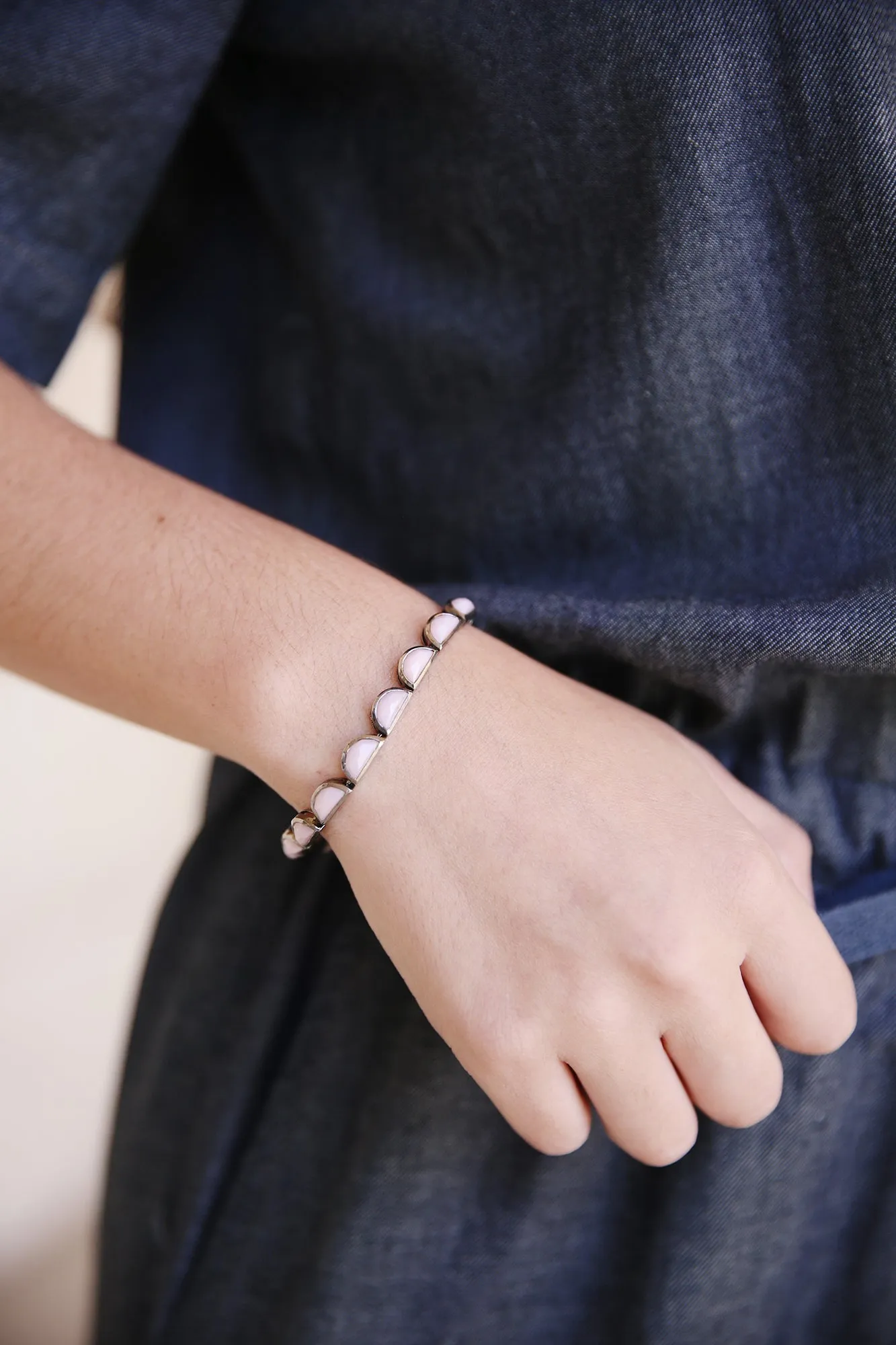 Large Scallop Tennis Bracelet Pink Opal