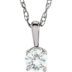 Sterling Silver 3 mm Imitation Diamond Youth Solitaire 14" Necklace